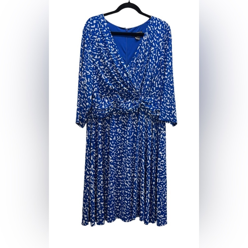Jessica Howard Blue and White Faux Wrap Dress Size‎ 20W